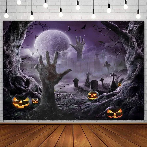 Miniatura 9 de SENDY Telón de fondo de fotografía de Halloween de 7 x 5 pies, suministros de decoración para fiestas de Halloween, noche de niños, luna llena
