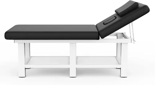 Miniatura 10 de pouseayar Mesa de masaje estacionaria ancha gris beige con respaldo para mesa de tratamiento, mesa de terapia física, cama facial de spa, marco