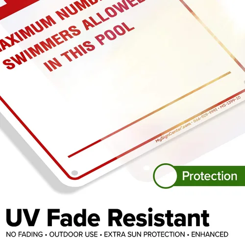 Miniatura 4 de Número máximo de nadadores permitidos en este cartel de piscina, 7 x 10 pulgadas, libre de óxido, aluminio 040, resistente a la decoloración