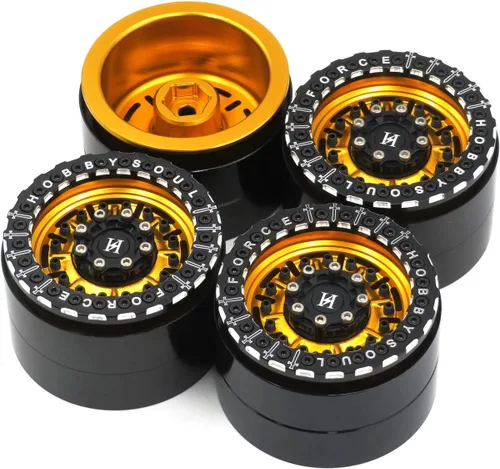 Miniatura 2 de 4pcs RC Aluminio 2.2 Beadlock Ruedas Llantas Oro/Negro Color Peso Aproximadamente 5.64 oz/pc Ajuste para RC Mud Truck Rock Crawler Trx4 Scx10 Capra