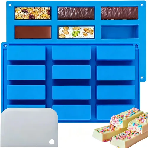 Miniatura 11 de Moldes rectangulares de silicona para barra de granola (8 cavidades), molde para hornear barras de chocolate de 1 pulgada de profundidad