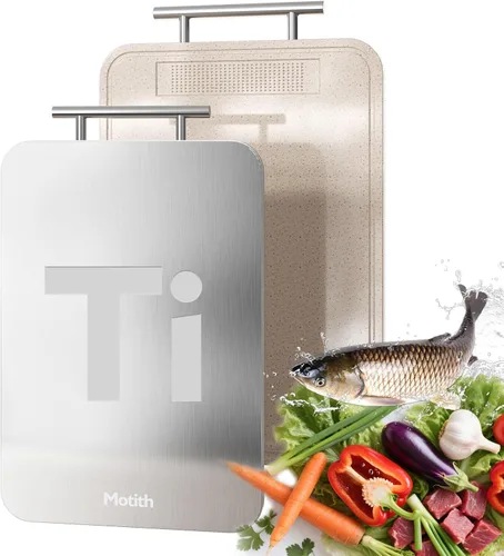 Tabla de cortar de titanio para cocina, 100% puro, grado alimenticio, tabla de cortar de doble cara, paja de titanio y trigo PP, apta para