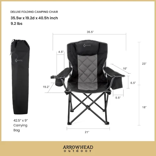 Miniatura 2 de ARROWHEAD OUTDOOR Silla plegable portátil de lujo para campamento con reposacabezas, portavasos y vidrio, enfriador de 6 latas, bolsa de transporte