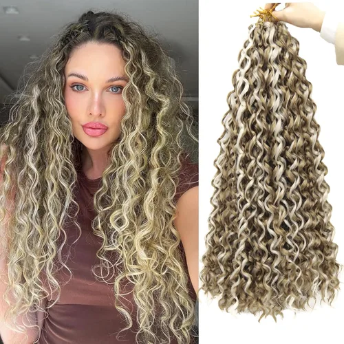 Miniatura 60 de GoGo Curl Crochet Hair 18 pulgadas onda de agua pelo sintético bohemio ganchillo trenzado jengibre onda profunda extensiones de cabello trenzado
