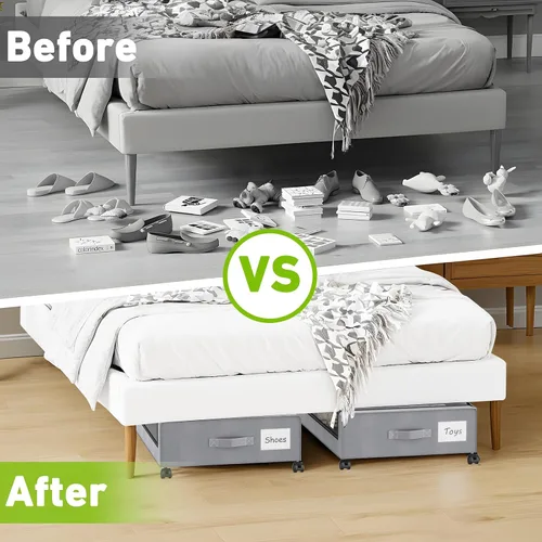 Miniatura 6 de Almacenamiento debajo de la cama con ruedas, paquete de 4 contenedores de almacenamiento debajo de la cama con tapas y cremalleras transparentes