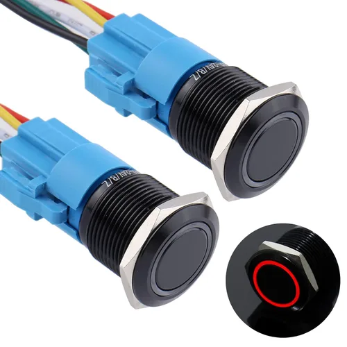 Miniatura 8 de 2 piezas de interruptor de botón de presión momentáneo de 16 mm 12V-24V LED de anillo 1NO 1NC impermeable (ON)-Apagado Cáscara de botón de metal