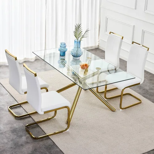 Miniatura 7 de Juego de 6 sillas de comedor modernas, de piel sintética, con respaldo alto, elegantes sillas sin brazos con tubo en forma de C, patas de metal