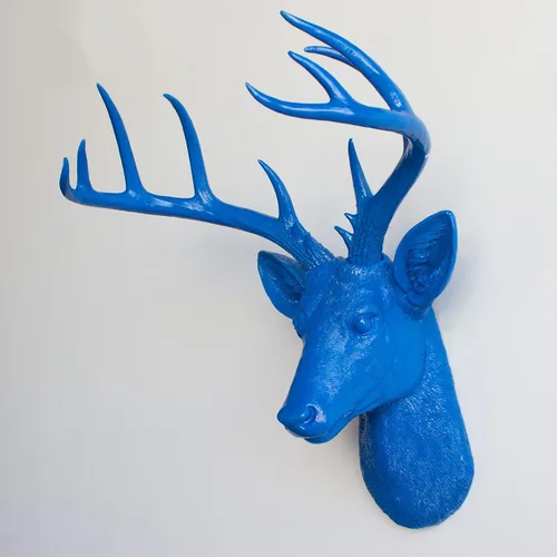 Miniatura 2 de Near and Deer Soporte de pared con cabeza de ciervo grande de taxidermia sintética, aguamarina, ND6363