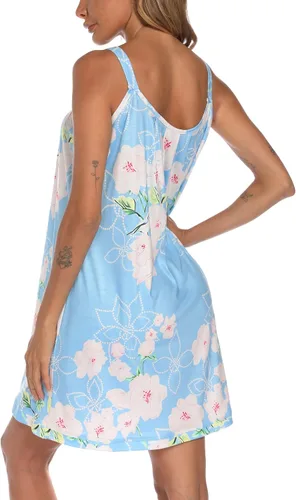 Miniatura 5 de AVIIER Camisón de algodón suave para mujer, sin mangas, con correa ancha, ropa de dormir completa