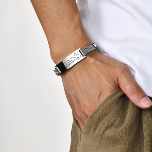 Miniatura 3 de VNOX Pulsera de identificación de alerta médica para hombres y mujeres, pulseras de alerta médica con grabado personalizado para mujeres y hombres