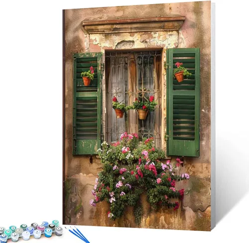 Miniatura 35 de Kits de pintura por números para adultos principiantes, pintura al óleo sobre lienzo de 16 x 20 pulgadas, lámpara de flores y óleo, pigmento 4-Art-06