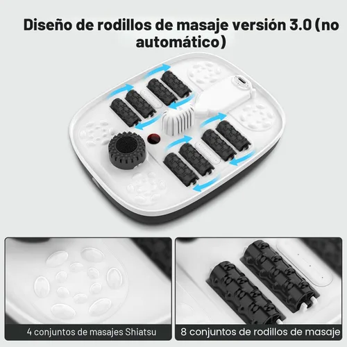Miniatura 2 de HOSPAN Tina de pies plegable con calor, burbujas, luz roja y control de temperatura, masajeador de baño de pies con 8 rodillos de masaje shiatsu
