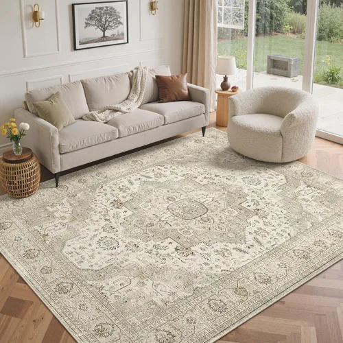 Miniatura 30 de Roxstand Alfombras de 2,44 x 3,05 m para sala de estar, alfombra vintage lavable con respaldo antideslizante, alfombra grande resistente a manchas
