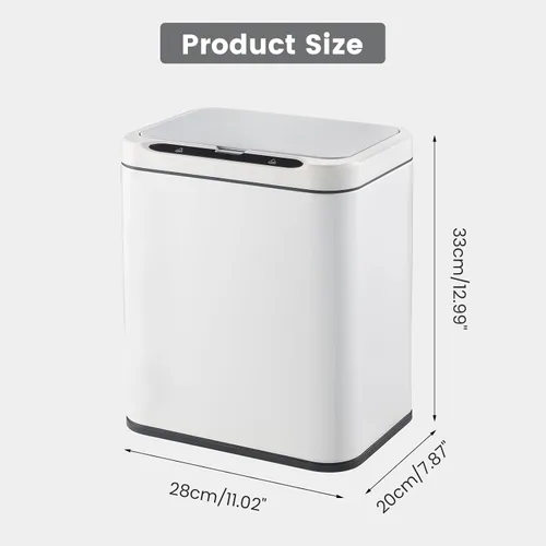 Miniatura 3 de ELPHECO Basurero de acero inoxidable para oficina, con sensor de movimiento, sin contacto, cubo de basura inteligente automático para cocina, Blanco