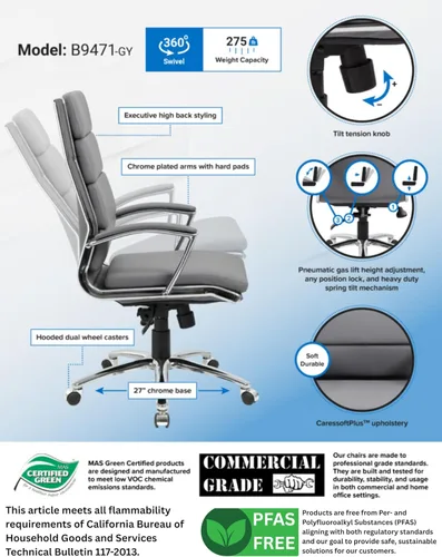 Miniatura 3 de Boss Office Products CaressoftPlus - Silla ejecutiva, color gris