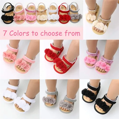 Miniatura 2 de Timatego Infant Baby Girls Summer Sandals with Flower Soft Sole Newborn Toddler First Walker Crib Dress Shoes