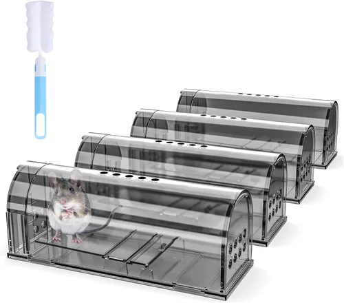 Miniatura 8 de Paquete de 4 trampas humanas para ratones sin muerte, atrapa y libera trampa para ratones vivos para interiores del hogar, jaula reutilizable