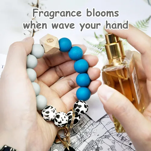 Miniatura 6 de Bisanzoya Beaded Keychain with Tassel, Silicone Key Ring Bracelet, Cute Boho Car Key Chain Wristlet for Women