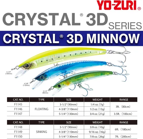 Miniatura 2 de Yo-Zuri Crystal 3D (F) 3.543 in 3-1/2" Minnow, Real Mullet Plateado negro