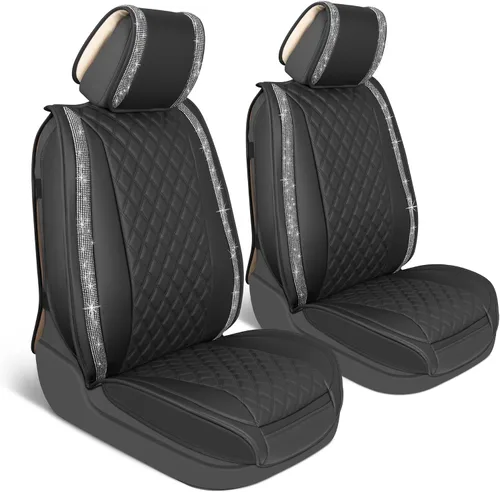 Miniatura 24 de MotorBox Haven Series - Fundas de asiento de piel de napa, para automóviles, edición Lux, fundas de asiento delantero con costuras de diamante