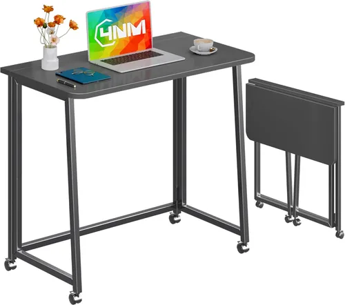 Miniatura 8 de 4NM Escritorio Pequeño Móvil Plegable de 23.6", Mesa de Computadora con Ruedas Plegable para Casa y Oficina, Mesa de Escritura y Estudio