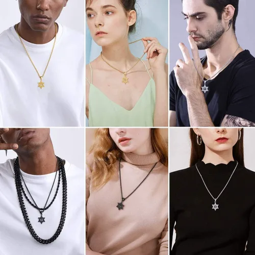 Miniatura 8 de GOLDCHIC JEWELRY David Star Necklace for Men, Stainless Steel Cross Pendant Jewish Israel Jewelry with Water Wave Chain