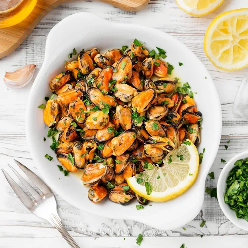 Miniatura 5 de Sanniti Mejillones en mantequilla de ajo, 3.9 onzas Mariscos estilo escandinavo Caliente y servir Producto de Dinamarca Fuente natural