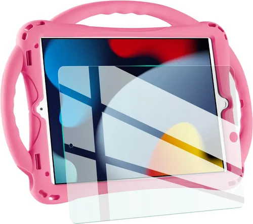 Miniatura 12 de TopEsct Funda infantil para iPad de 10.2 pulgadas, funda de silicona a prueba de golpes con protector de pantalla de vidrio templado y correa, Negro