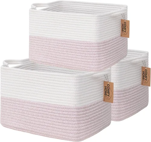 Miniatura 32 de COMFY-HOMI Cestas de almacenamiento de 11.5 x 7.5 x 4.7 pulgadas para organizar, cesta tejida de cuerda de algodón, caja de almacenamiento