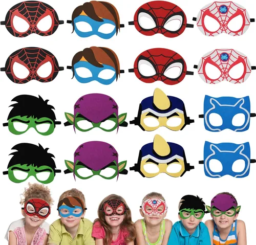 Máscaras de fiesta para niños, 16 paquetes de suministros para niños, regalo de cumpleaños, Halloween, cosplay, fiesta, suministros de máscaras