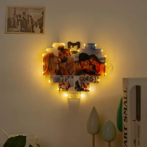 Miniatura 6 de Marcos de fotos personalizados de corazón, decoración de pared, marco de fotos personalizado con luces LED, collage de múltiples fotos para 4 fotos