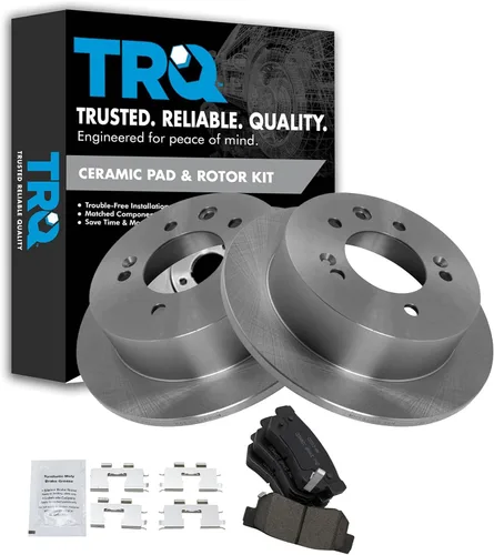Miniatura 48 de TRQ Kit de rotor de freno trasero y pastillas de cerámica Posi premium compatible con camioneta Chevy GMC