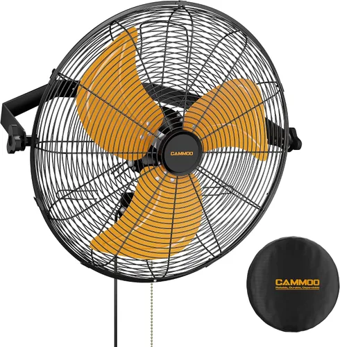 CAMMOO Ventilador de pared de 18 pulgadas con cubierta Oxford 600D, cable de alimentación extendido de 6.6 pies, ajuste de inclinación de 360°,