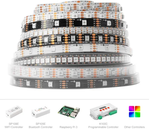 Miniatura 4 de BTF-LIGHTING SK9822 (similar a APA102C) direccionable individualmente 3.3ft 3.3 ft 144 píxeles/LED Datos de PCB negros no impermeables y reloj por