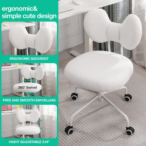 Miniatura 4 de Bonita silla de escritorio con respaldo, cómoda silla de oficina pequeña con ruedas, silla giratoria ajustable sin brazos para oficina en casa, sala