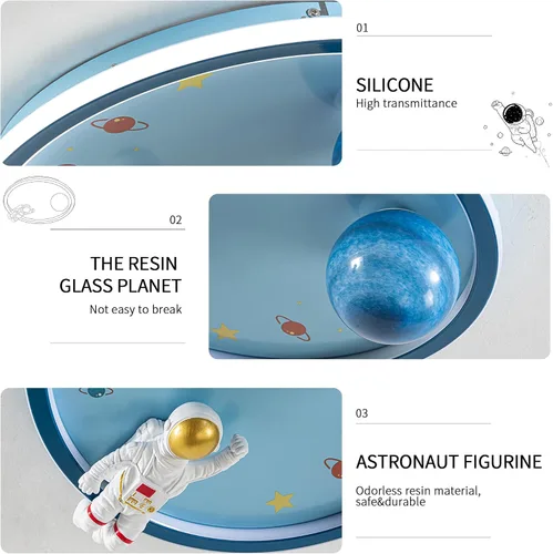 Miniatura 6 de Shine LUEST Lámpara de techo de astronauta de 20 pulgadas regulable para niños, luces de techo empotradas para dormitorio, lámpara LED de 3000