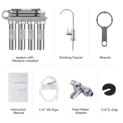 Miniatura 6 de Filtro de agua de acero inoxidable para fregadero, sistema de filtro de agua de ultrafiltración de 0.01 m, reduce PFAS, PFOAPFOS, fluoruro, cloro