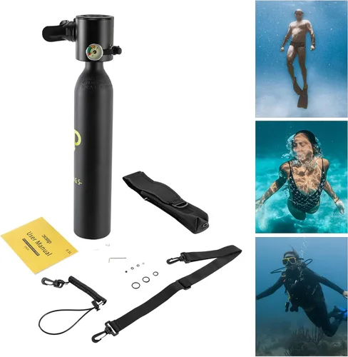 Miniatura 7 de Mini tanque de buceo conjunto de buceo, equipo de buceo inflable de 0.5L, tanque de oxígeno para respiración subacuática, constante con válvula