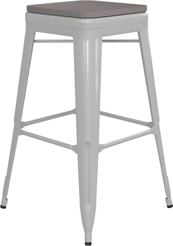 Miniatura 23 de Flash Furniture Kai Taburete de grado comercial para interiores y exteriores, marco de metal negro, asiento de poliresina negra, 24 pulgadas