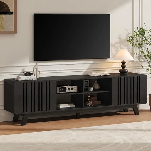 Miniatura 11 de ONBRILL Soporte de TV de 63 pulgadas para televisores de hasta 75 pulgadas, soporte de televisión moderno de mediados de siglo con toma