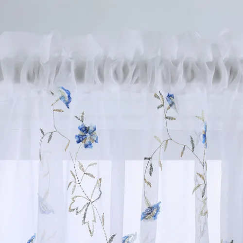 Miniatura 3 de Taisier Home Cortinas Traslúcidas Blancas Florales con Estampado de Flores y Bordado de Enredaderas para Dormitorio, Cortina con Bolsillo