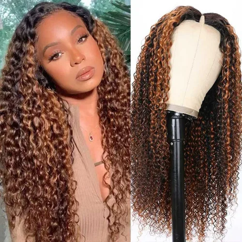 Miniatura 22 de KLAIYI Bye Bye Slip™ - Pelucas de cabello humano con encaje frontal 7x5, color marrón castaño degradado, rizado, sin pegamento, precortadas de 7 x