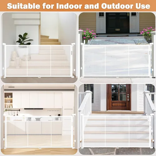 Miniatura 7 de Puertas de bebé retráctiles para escaleras, Pravoluxmax puerta retráctil extra ancha de 78" con varillas de soporte para la casa, puerta de Blanco
