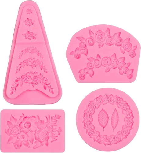 Miniatura 9 de Moldes de silicona para chocolate, 4 paquetes de rosas con hojas, guirnalda de moldes de chocolate para decoración de pasteles, decoración