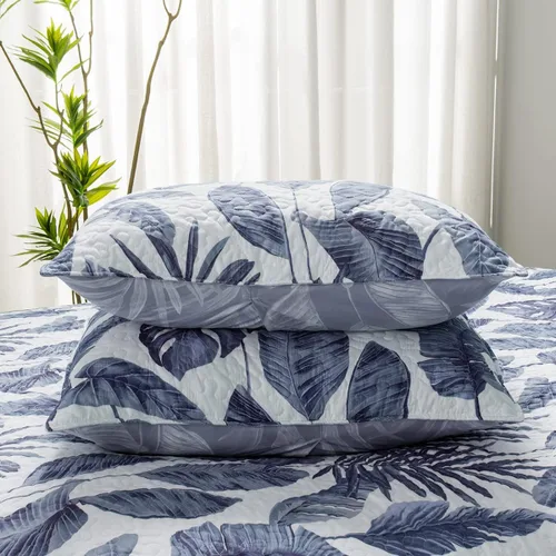 Miniatura 5 de HORIMOTE HOME Juego de edredón de plantas tropicales, tamaño individual, 2 piezas, hojas de palma azul, estilo selva, estampado fino, reversible