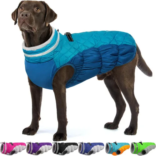 Miniatura 20 de Abrigo de invierno para perro, chaqueta grande para perro, chaqueta impermeable para mascotas con cremallera trasera, abrigo para mascotas con arnés