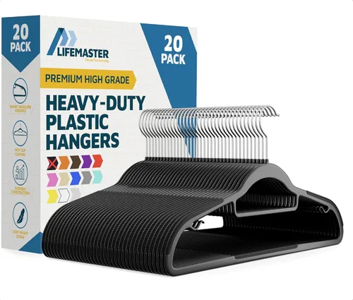 Lifemaster Versátil juego de 20 perchas para ropa seca y húmeda que ahorra espacio, con gancho giratorio de 360° y diseño de goma antideslizante,
