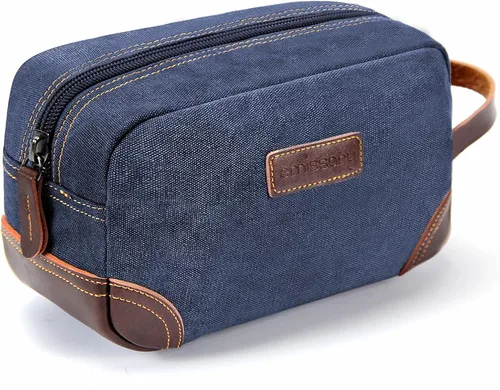 Miniatura 15 de emissary Bolsa de Aseo para Hombre de Cuero y Lona Bolsa de Aseo de Viaje Kit Dopp para Hombre Bolsa de Afeitar para Accesorios de Viaje, Marrón