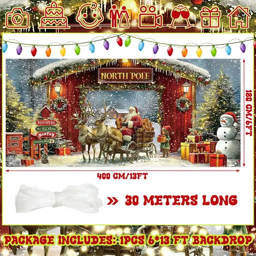 Miniatura 2 de Ganeen Cubierta de Banner para Puerta de Garaje de Navidad de 6 x 13 pies Polo Norte Árbol de Navidad Nevado Fondo de Fotografía Bosque de Invierno