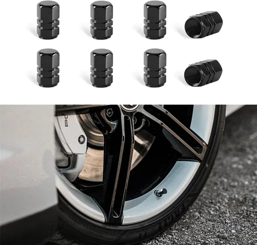 Kewucn 8 tapones para válvulas de neumáticos de automóvil, cubiertas de aleación de aluminio con anillo de goma, resistentes a la corrosión, Negro